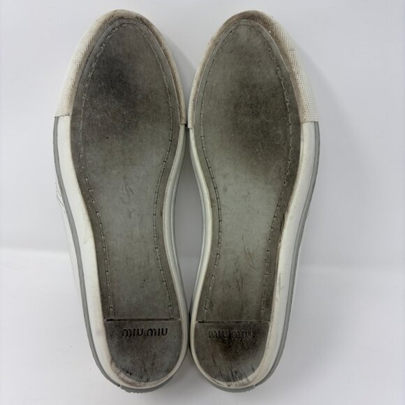 Miu Miu Metal Cap Toe Slip-On Sneakers Womens 38 1/2 - 8.5 US White Leather - Picture 10 of 13